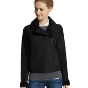 Vince black genuine Spanish merino shearling asymmetrical zip jacket